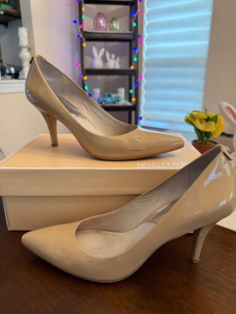 Michael Kors Beige Patent Leather Pointed-Toe Pumps
